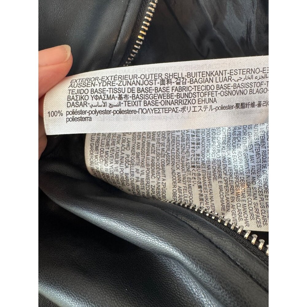 NWOT ZARA M Black Faux Leather Biker Jacket Zipper Details & Epaulettes - Picture 8 of 14